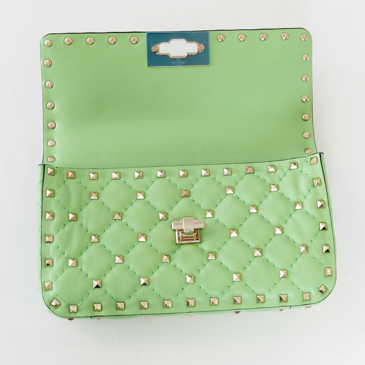 Valentino Ice Mint Nappa Leather Small Rockstud Spike Top Handle Bag