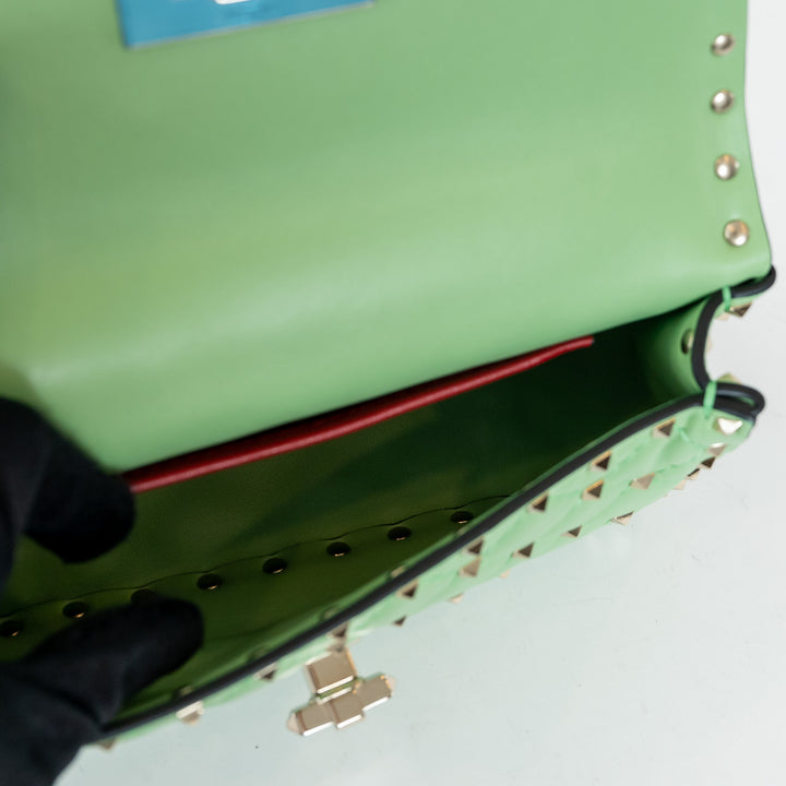 Valentino Ice Mint Nappa Leather Small Rockstud Spike Top Handle Bag