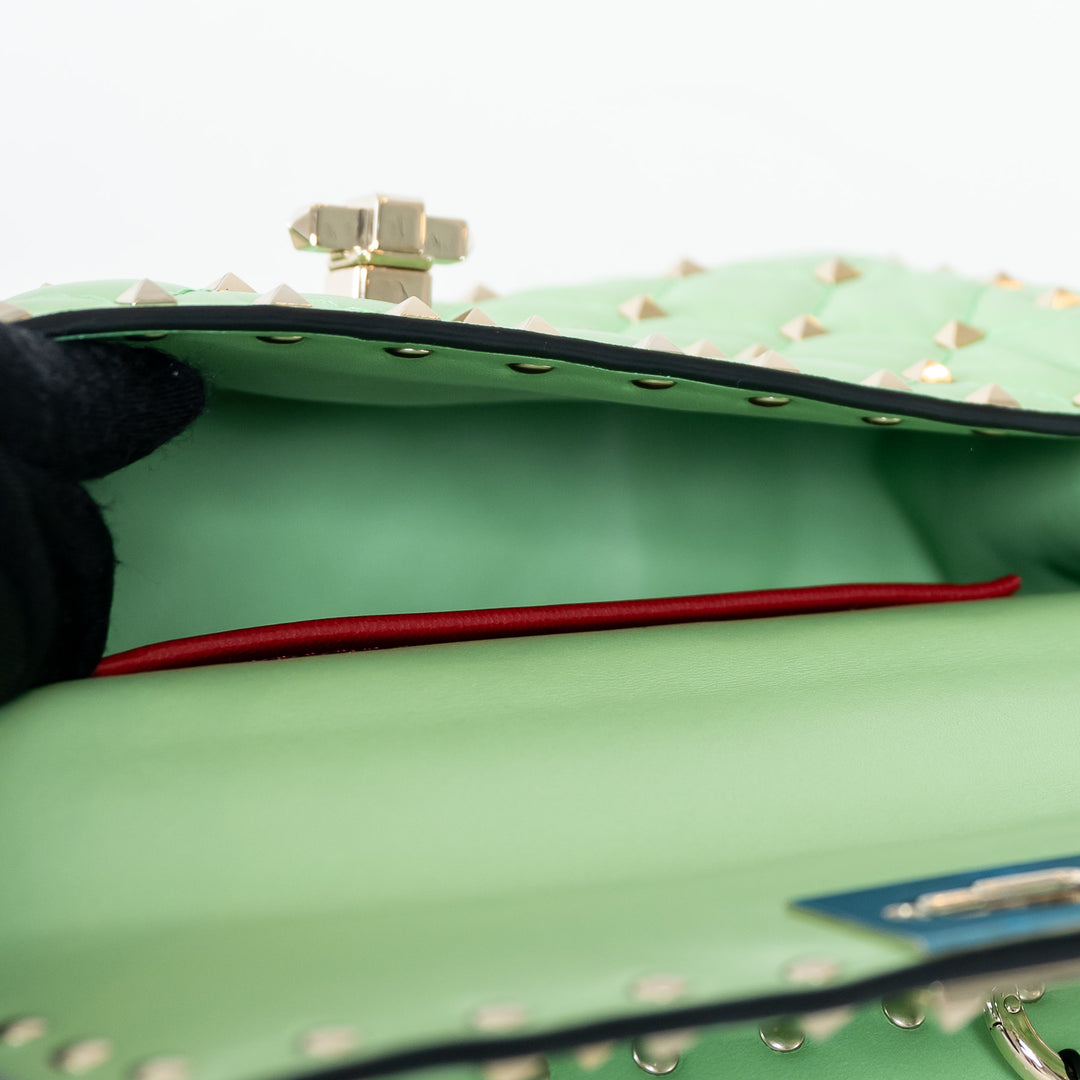 Valentino Ice Mint Nappa Leather Small Rockstud Spike Top Handle Bag
