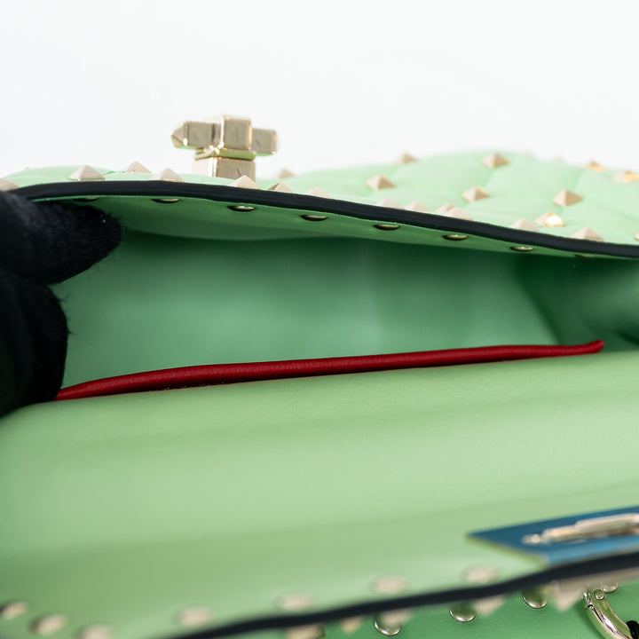 Valentino Ice Mint Nappa Leather Small Rockstud Spike Top Handle Bag