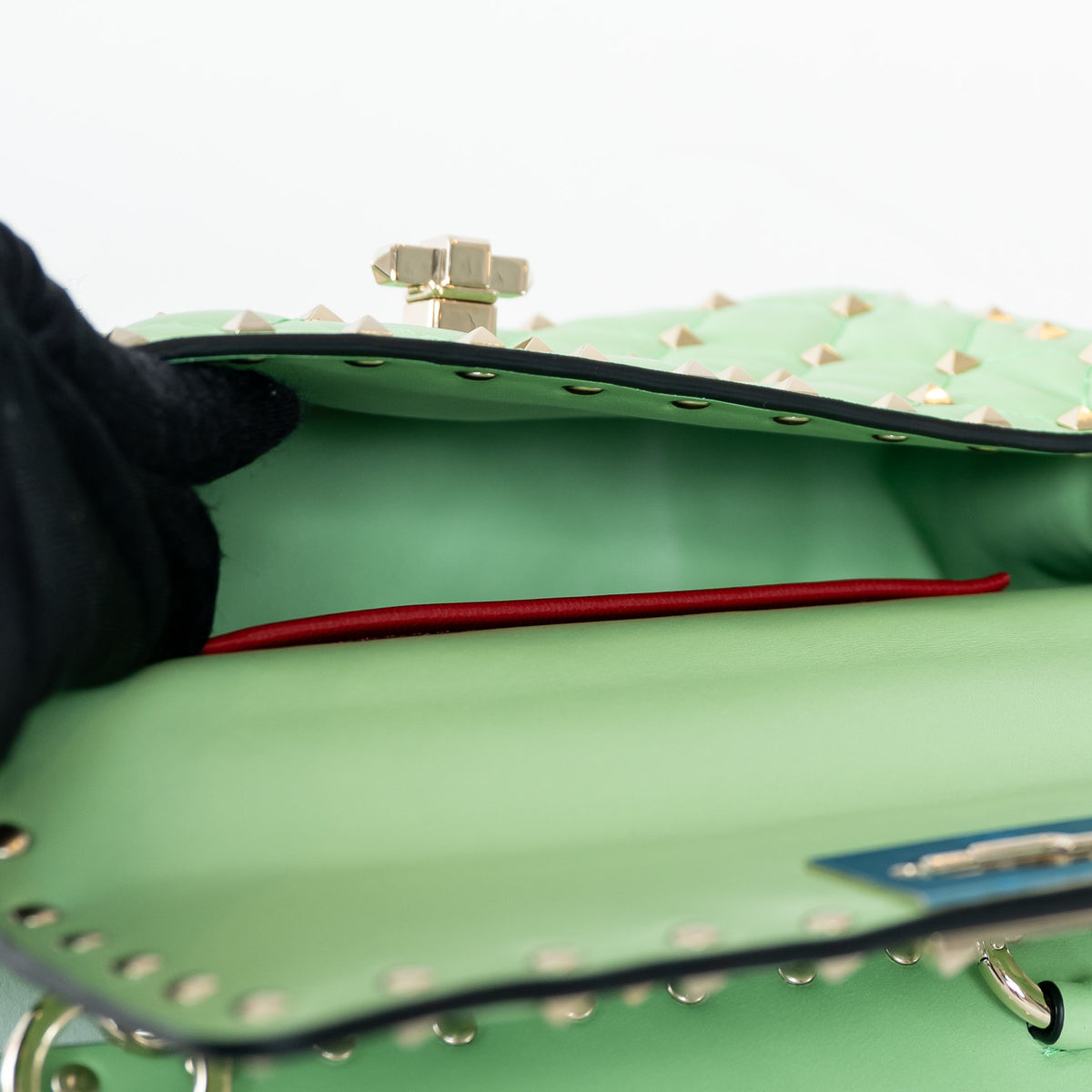 Valentino Ice Mint Nappa Leather Small Rockstud Spike Top Handle Bag