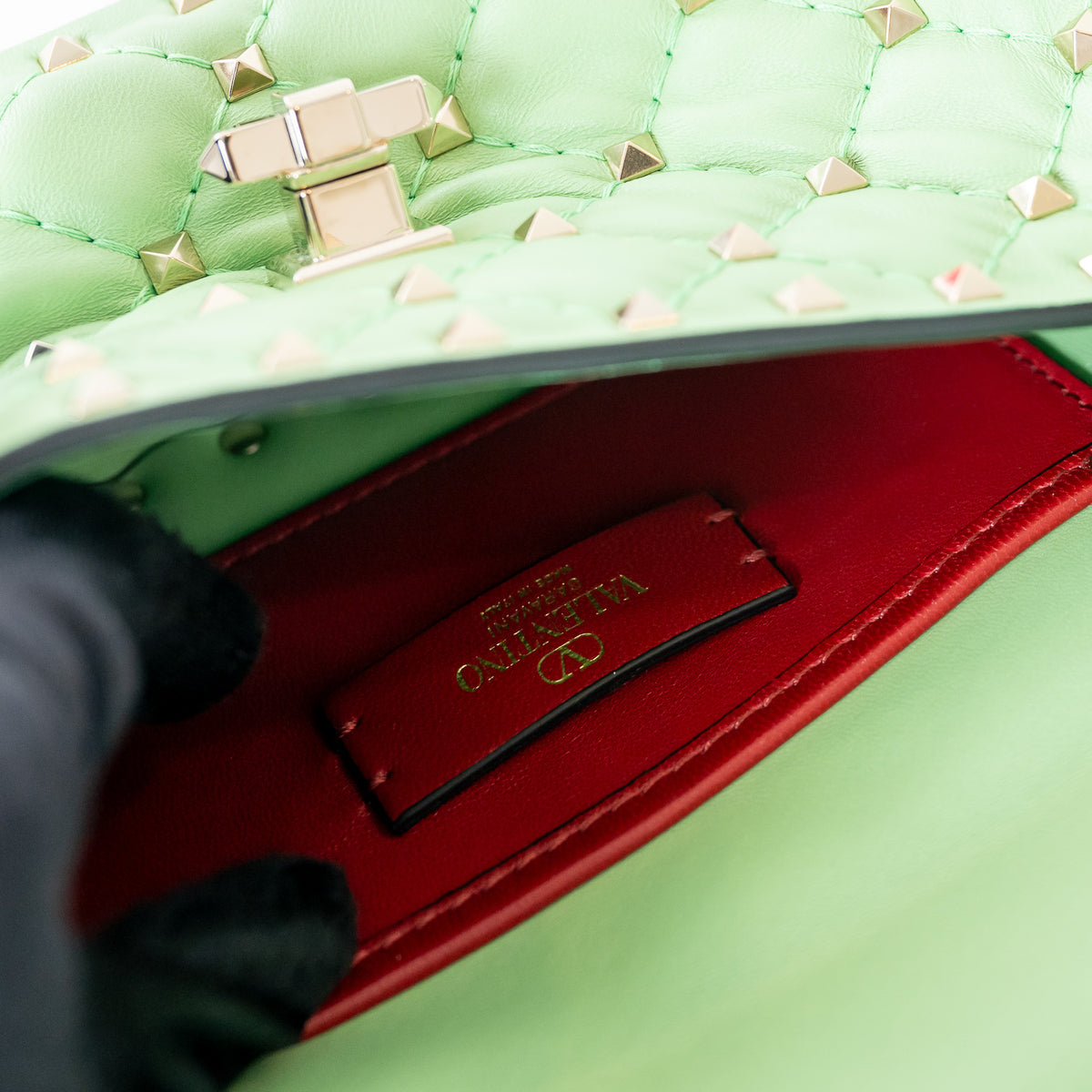 Valentino Ice Mint Nappa Leather Small Rockstud Spike Top Handle Bag