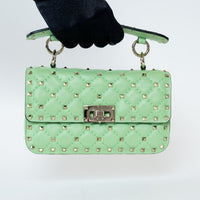 Valentino Ice Mint Nappa Leather Small Rockstud Spike Top Handle Bag