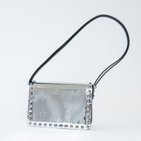 Valentino Metallic Silver Patent Leather Small Rockstud Shoulder Bag