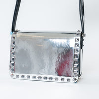 Valentino Metallic Silver Patent Leather Small Rockstud Shoulder Bag