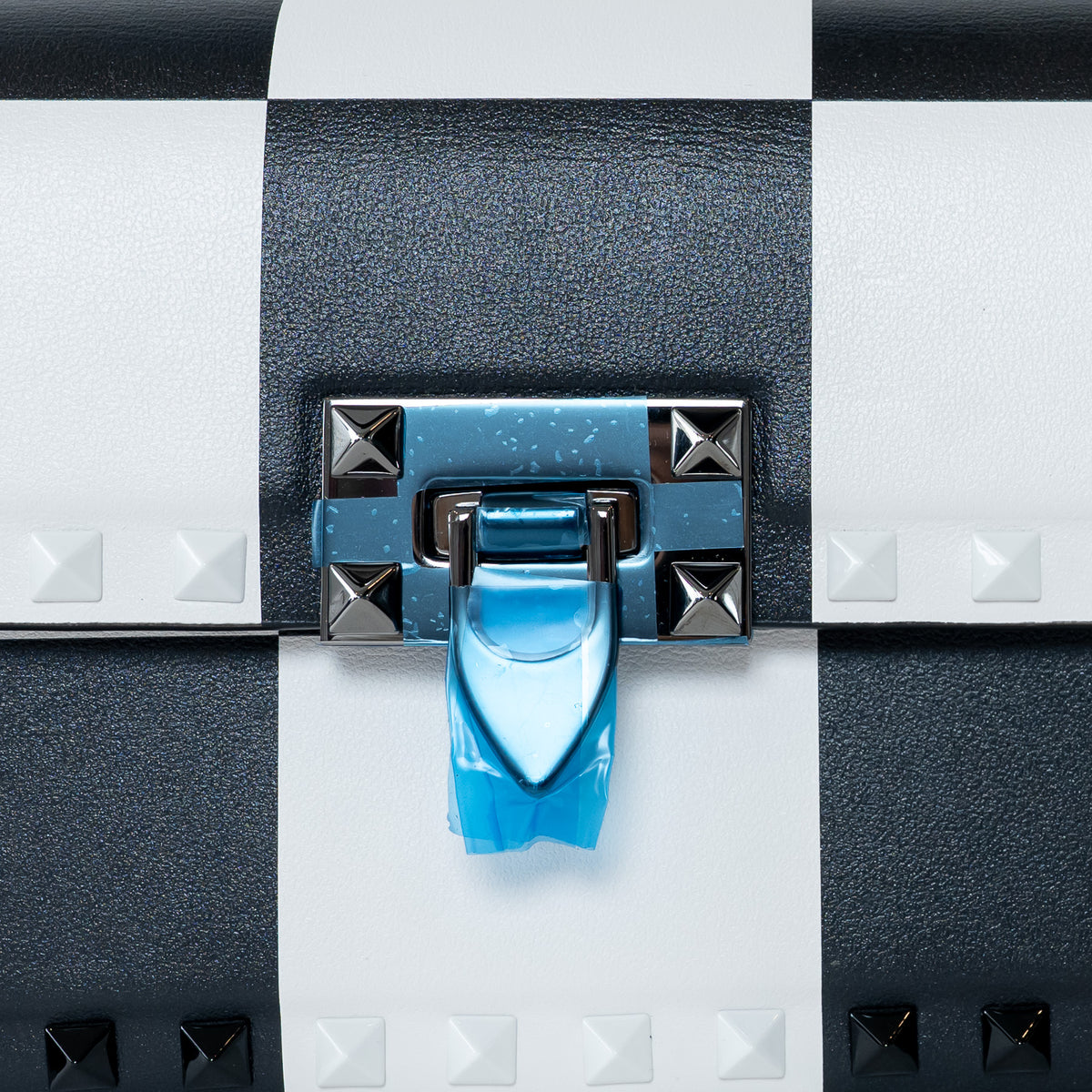 Valentino Black/White Smooth Leather Chess Print Small Rockstud Shoulder Bag