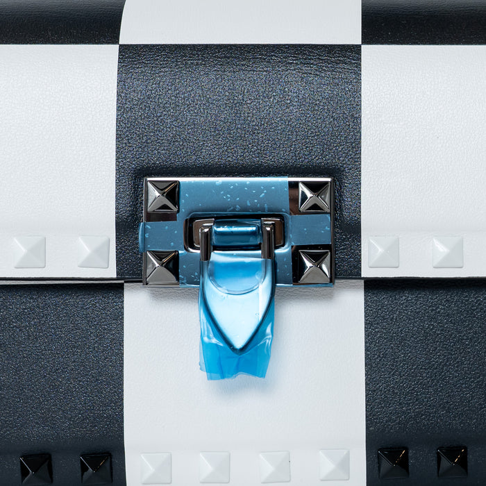 Valentino Black/White Smooth Leather Chess Print Small Rockstud Shoulder Bag