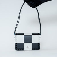 Valentino Black/White Smooth Leather Chess Print Small Rockstud Shoulder Bag