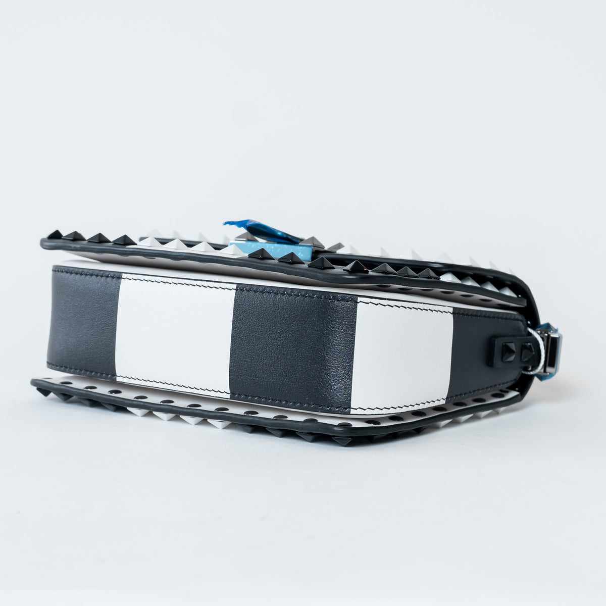 Valentino Black/White Smooth Leather Chess Print Small Rockstud Shoulder Bag