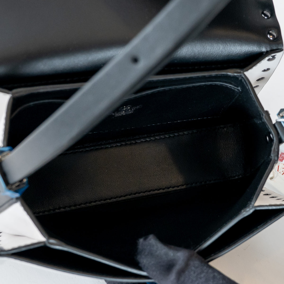 Valentino Black/White Smooth Leather Chess Print Small Rockstud Shoulder Bag