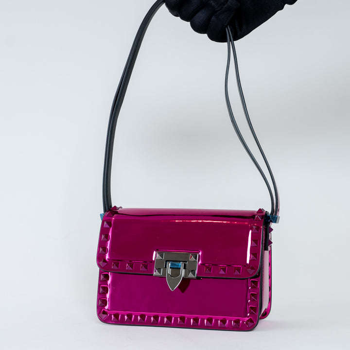Valentino Magenta Patent Leather Small Rockstud Shoulder Bag