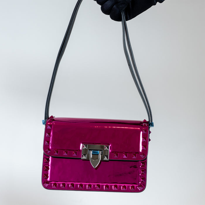 Valentino Magenta Patent Leather Small Rockstud Shoulder Bag