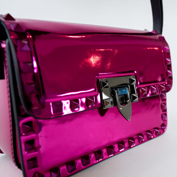 Valentino Magenta Patent Leather Small Rockstud Shoulder Bag