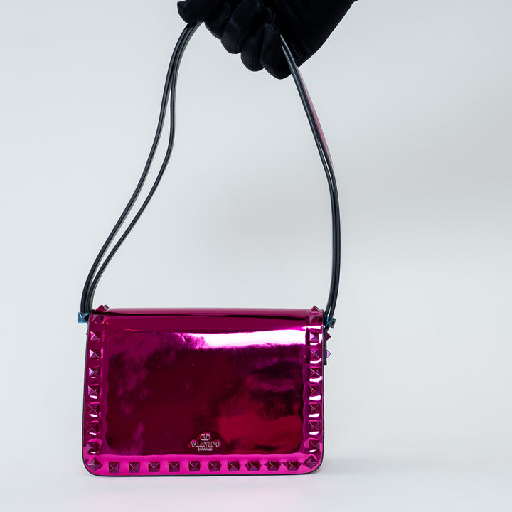 Valentino Magenta Patent Leather Small Rockstud Shoulder Bag