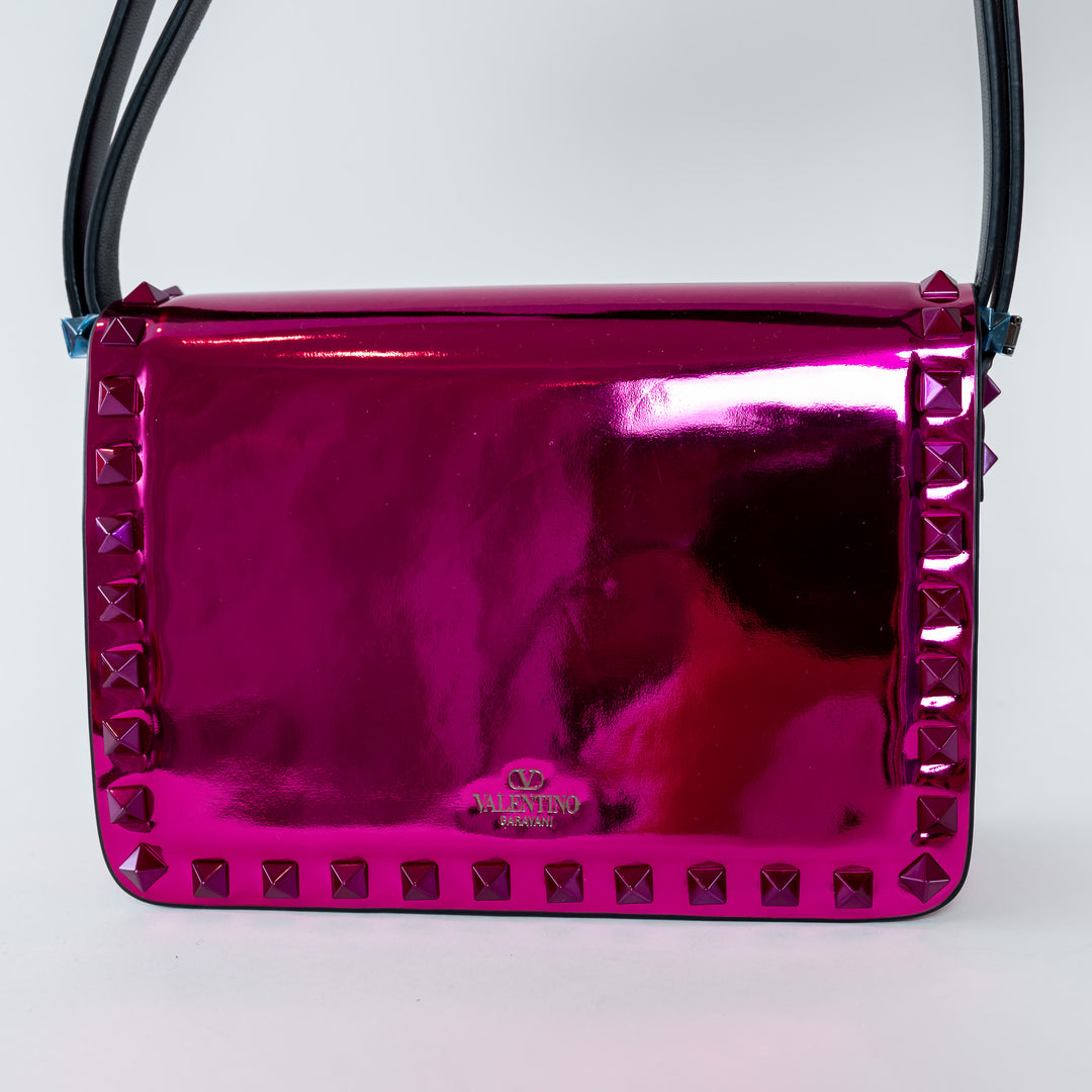 Valentino Magenta Patent Leather Small Rockstud Shoulder Bag