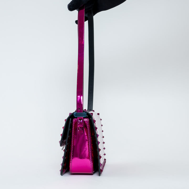 Valentino Magenta Patent Leather Small Rockstud Shoulder Bag
