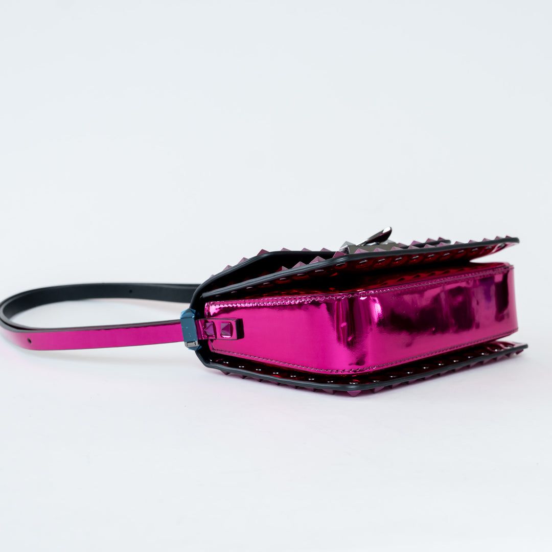 Valentino Magenta Patent Leather Small Rockstud Shoulder Bag