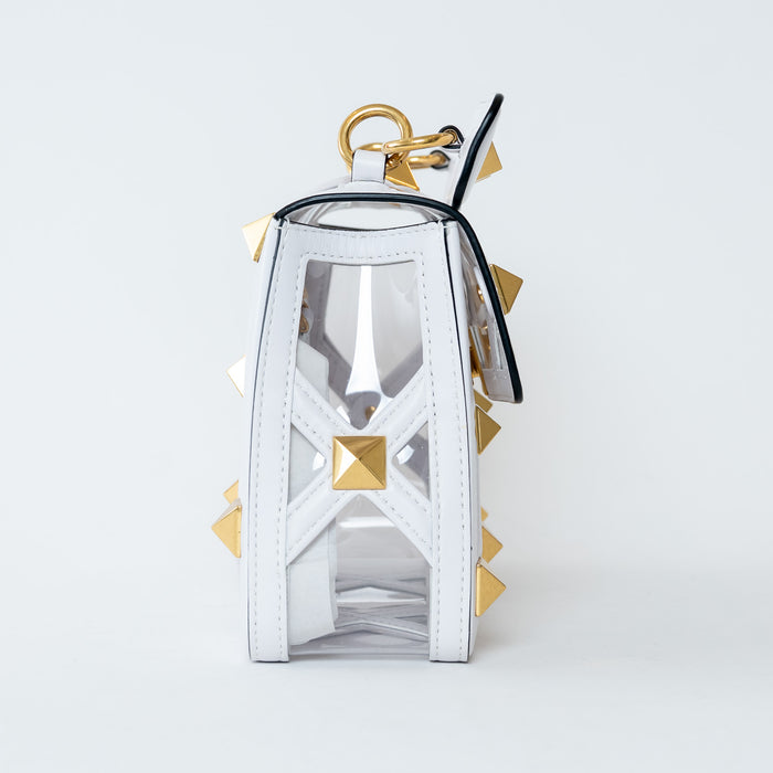 Valentino White Calf Leather and PVC Medium Roman Stud Shoulder Bag