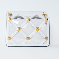 Valentino White Calf Leather and PVC Medium Roman Stud Shoulder Bag