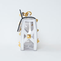 Valentino White Calf Leather and PVC Medium Roman Stud Shoulder Bag