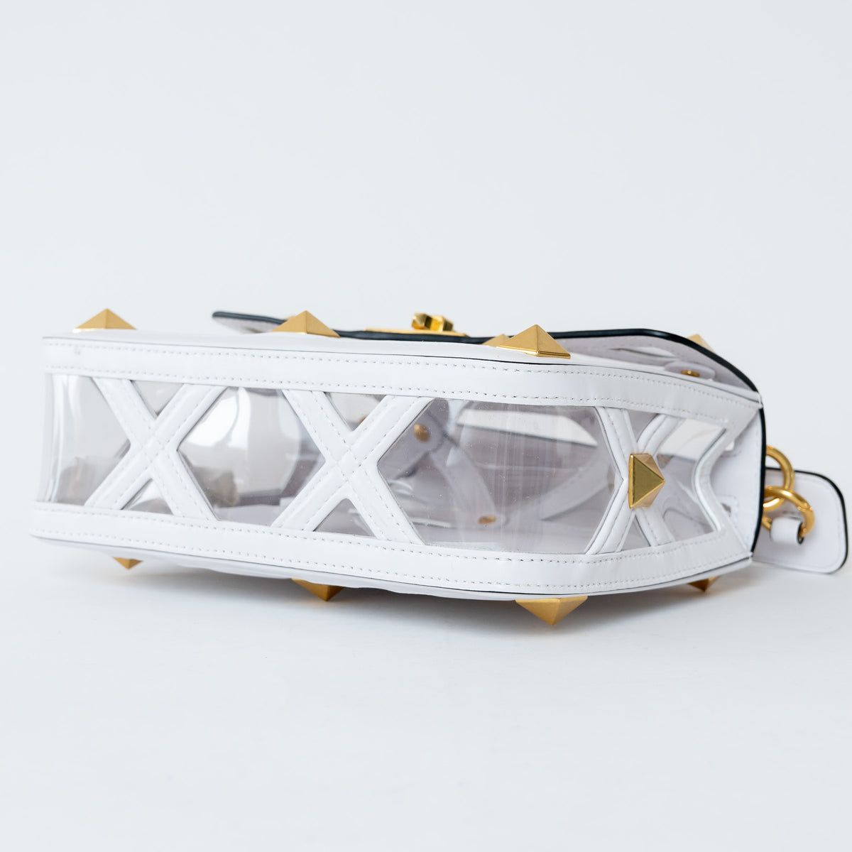 Valentino White Calf Leather and PVC Medium Roman Stud Shoulder Bag