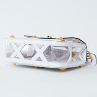 Valentino White Calf Leather and PVC Medium Roman Stud Shoulder Bag