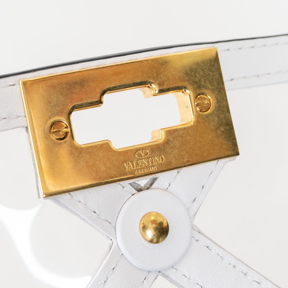 Valentino White Calf Leather and PVC Medium Roman Stud Shoulder Bag