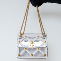 Valentino White Calf Leather and PVC Medium Roman Stud Shoulder Bag