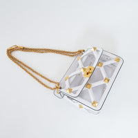 Valentino White Calf Leather and PVC Medium Roman Stud Shoulder Bag