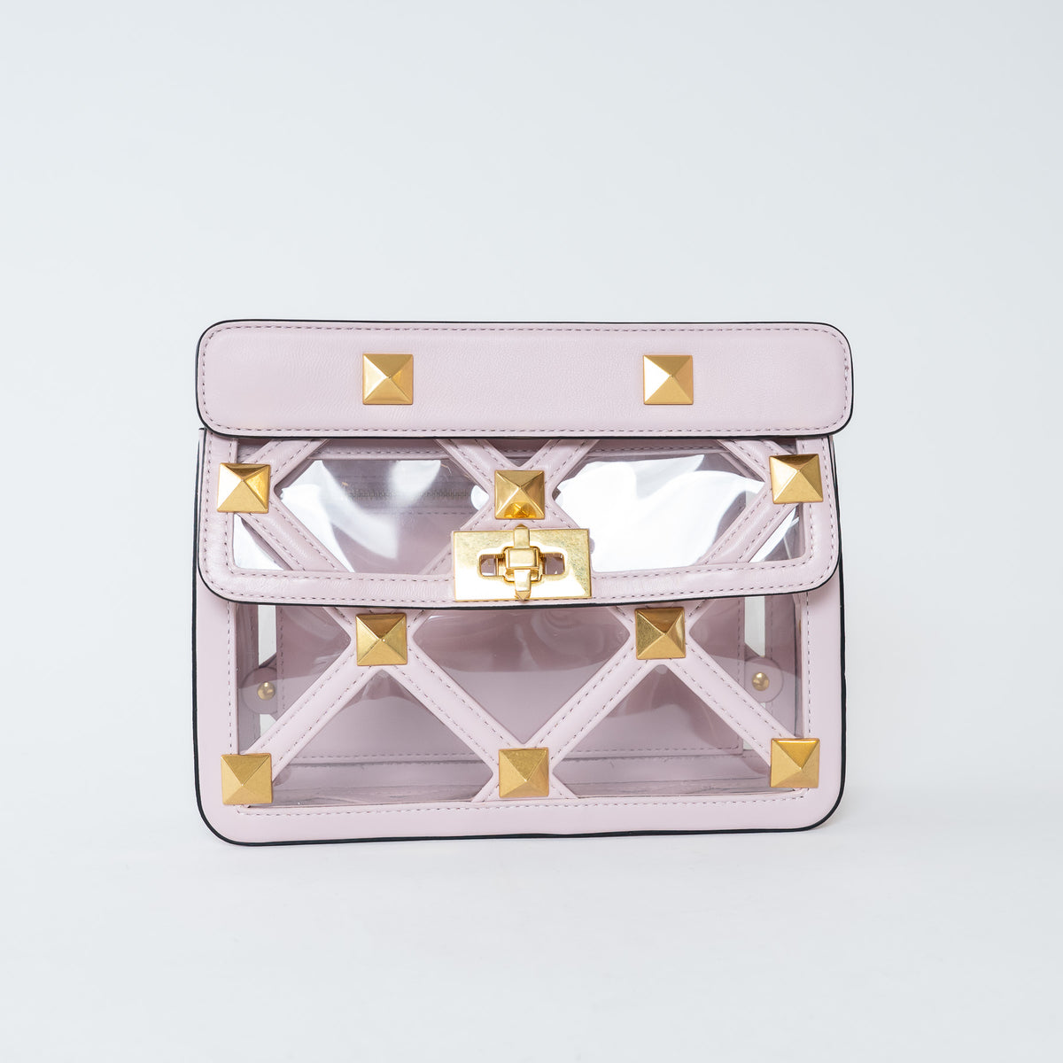 Valentino Pink Calf Leather and PVC Medium Roman Stud Shoulder Bag