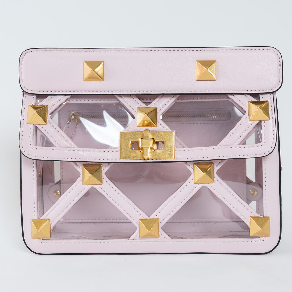 Valentino Pink Calf Leather and PVC Medium Roman Stud Shoulder Bag