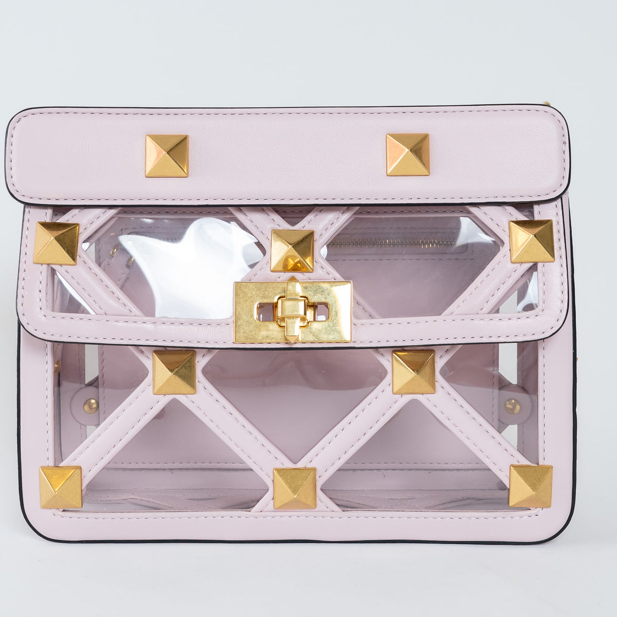 Valentino Pink Calf Leather and PVC Medium Roman Stud Shoulder Bag