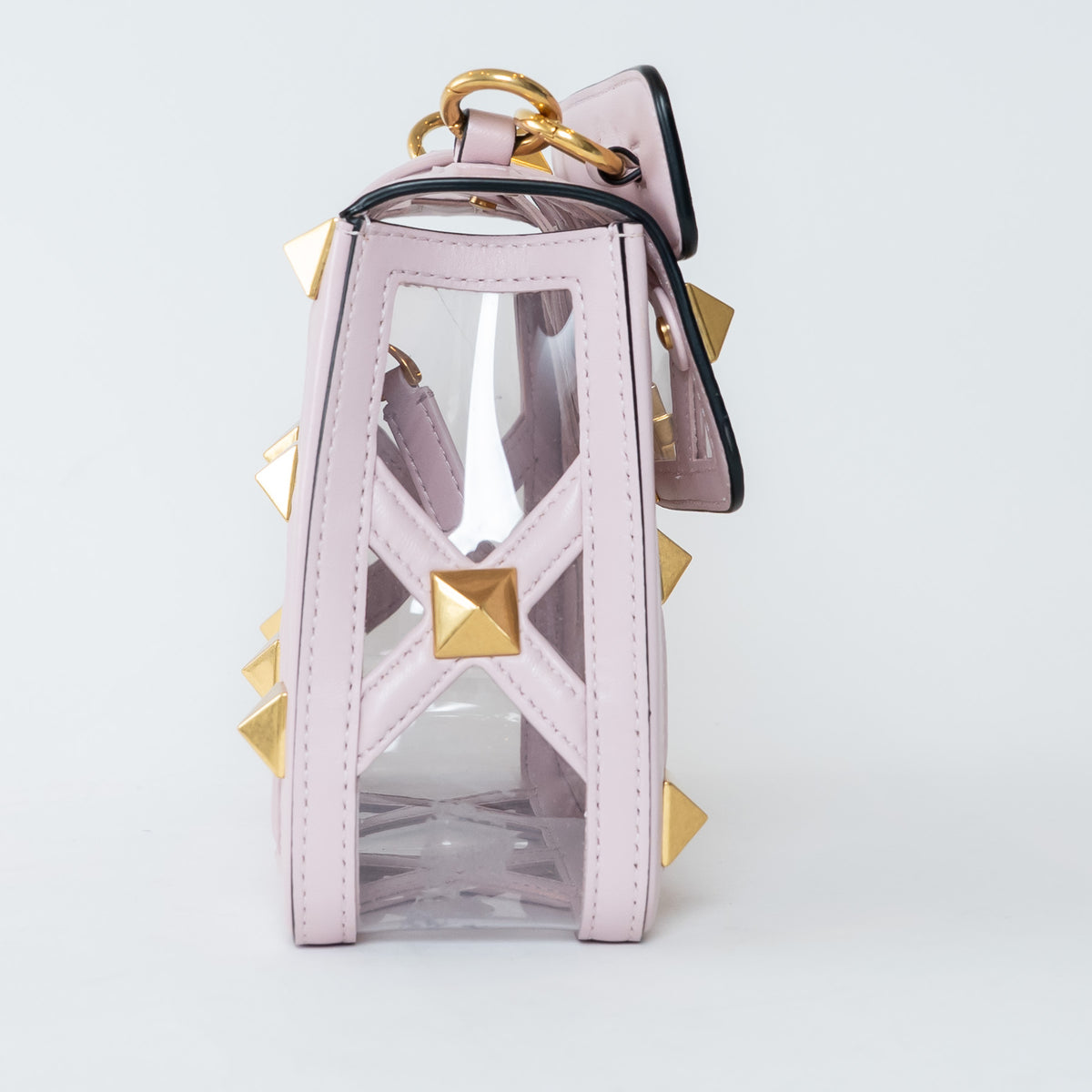 Valentino Pink Calf Leather and PVC Medium Roman Stud Shoulder Bag