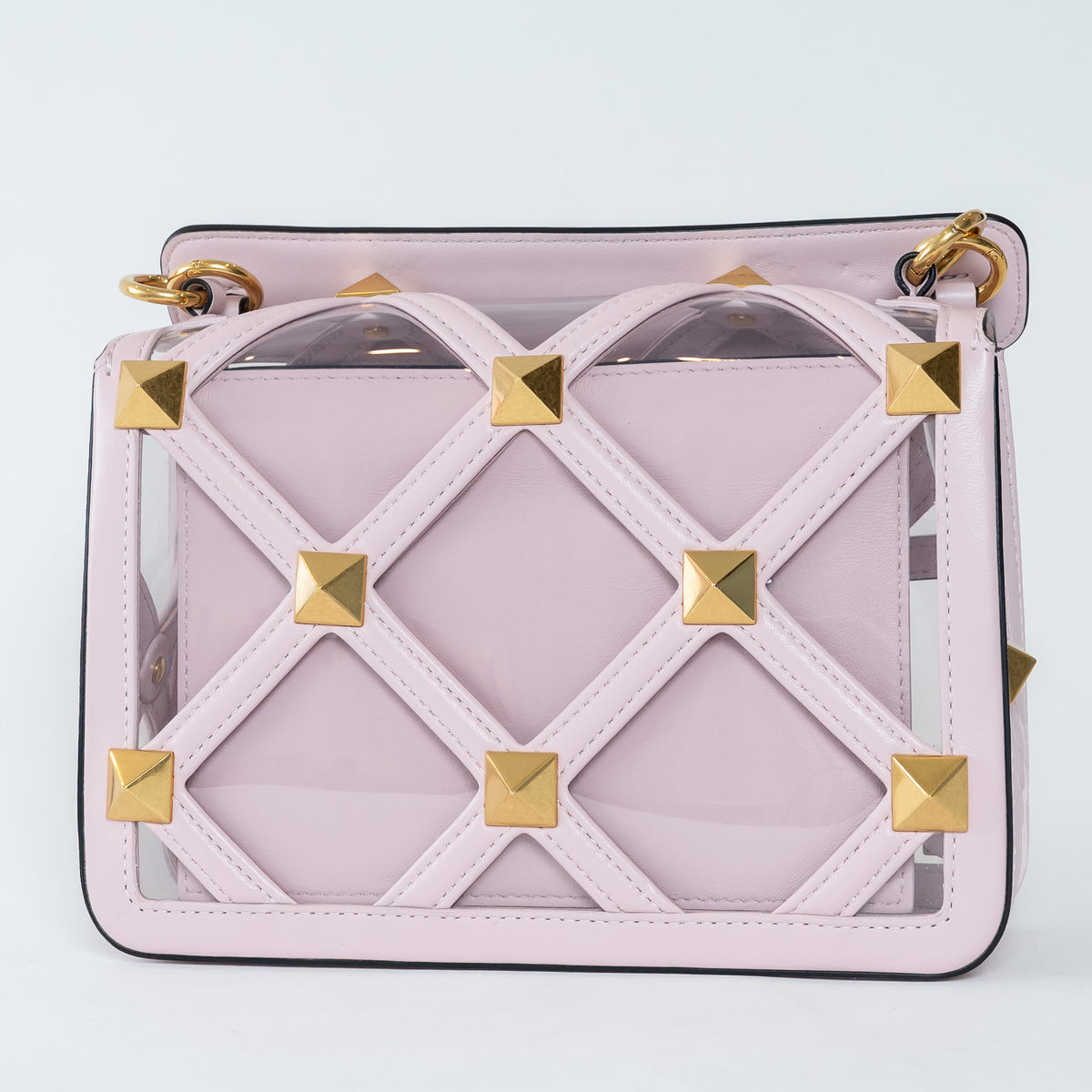 Valentino Pink Calf Leather and PVC Medium Roman Stud Shoulder Bag