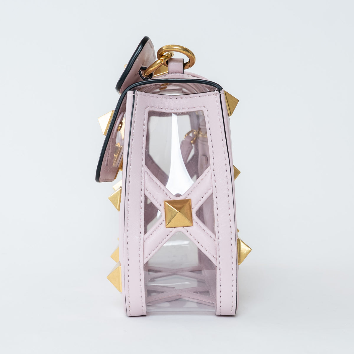 Valentino Pink Calf Leather and PVC Medium Roman Stud Shoulder Bag