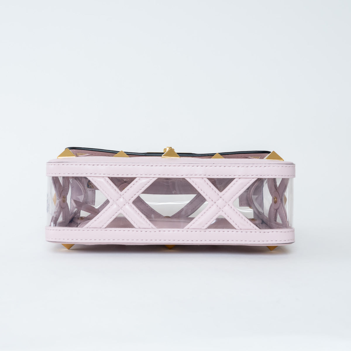 Valentino Pink Calf Leather and PVC Medium Roman Stud Shoulder Bag