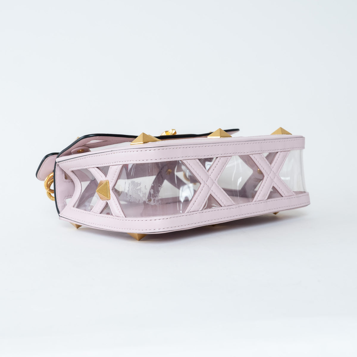 Valentino Pink Calf Leather and PVC Medium Roman Stud Shoulder Bag