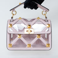 Valentino Pink Calf Leather and PVC Medium Roman Stud Shoulder Bag