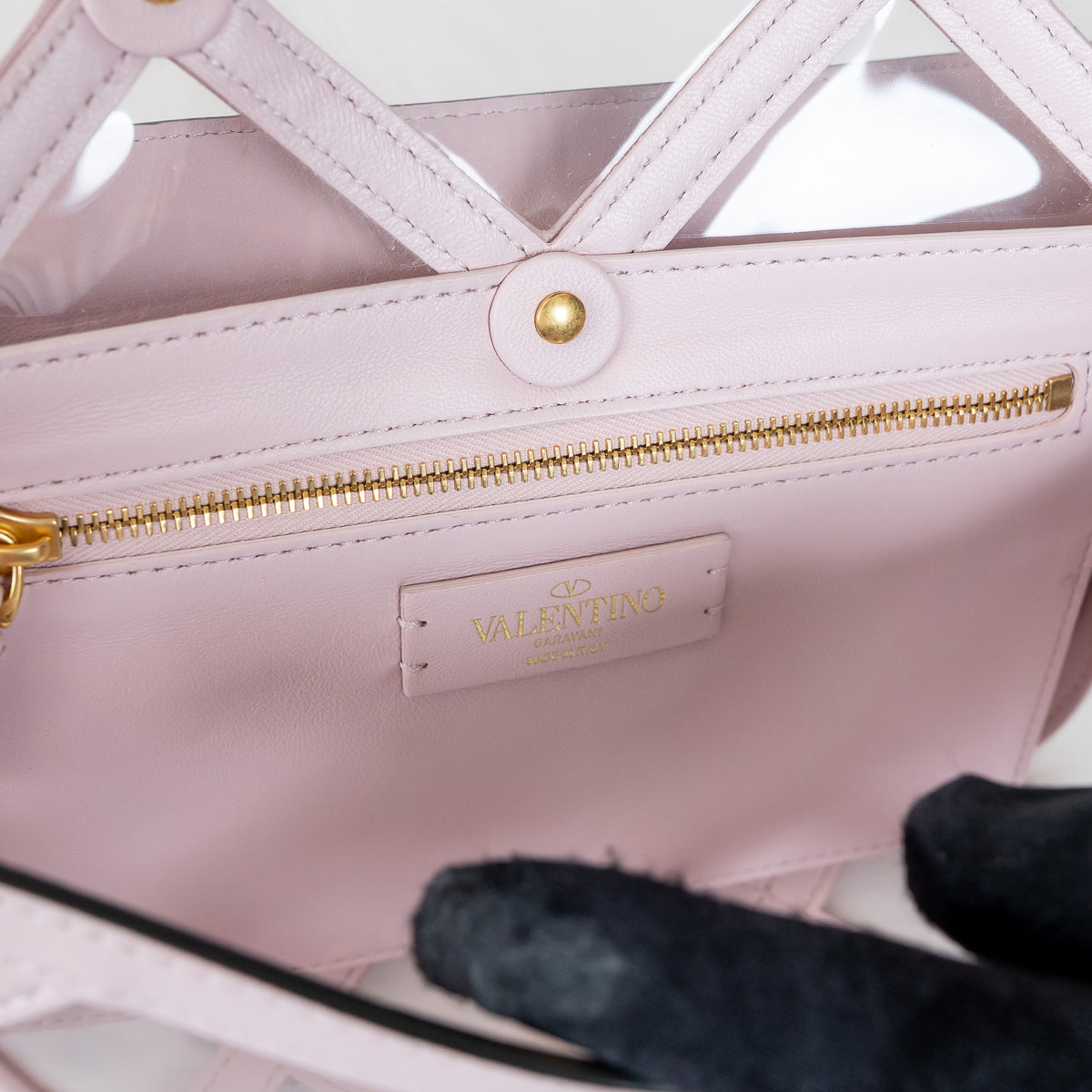 Valentino Pink Calf Leather and PVC Medium Roman Stud Shoulder Bag