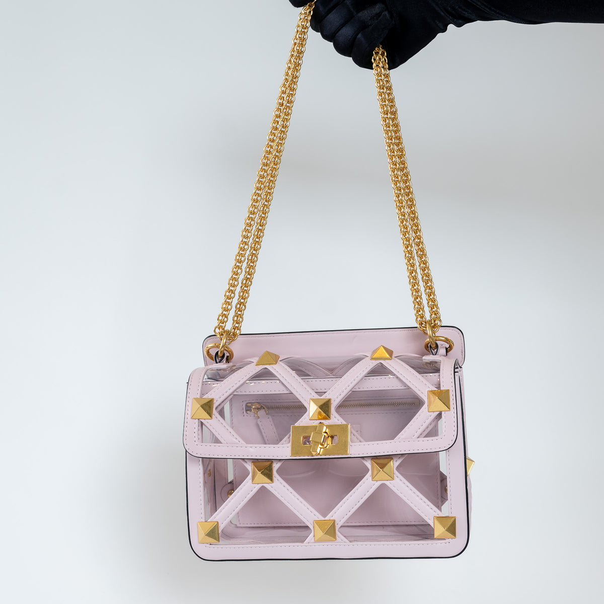 Valentino Pink Calf Leather and PVC Medium Roman Stud Shoulder Bag