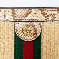 Gucci Beige Raffia and Elaphe Snakeskin Leather Small Ophidia Shoulder Bag