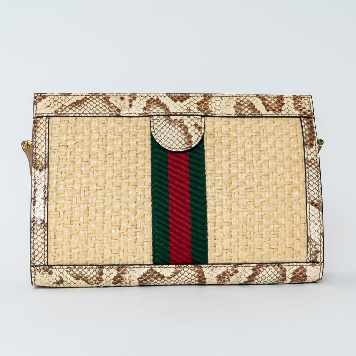 Gucci Beige Raffia and Elaphe Snakeskin Leather Small Ophidia Shoulder Bag