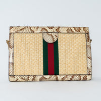 Gucci Beige Raffia and Elaphe Snakeskin Leather Small Ophidia Shoulder Bag