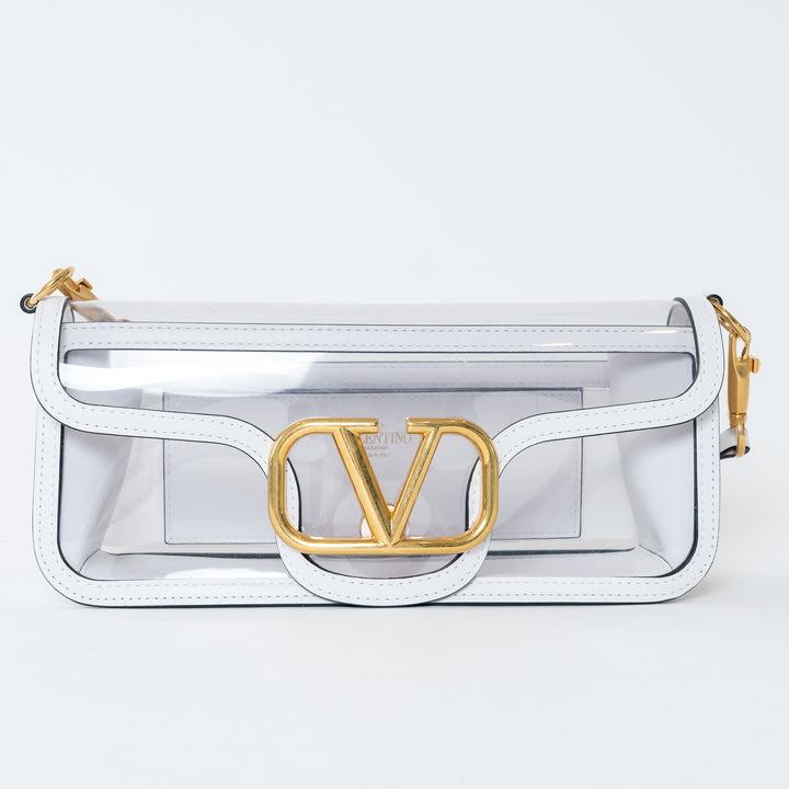 Valentino PVC and White Calf Leather East West Large Loco Shoulder Bag