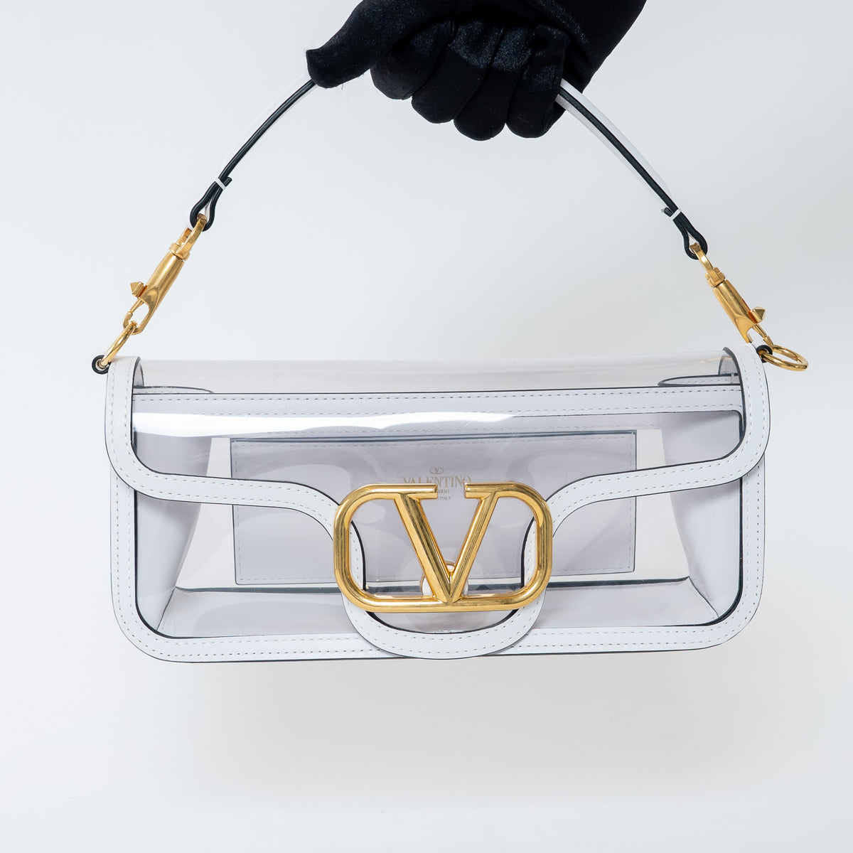 Valentino PVC and White Calf Leather East West Large Loco Shoulder Bag