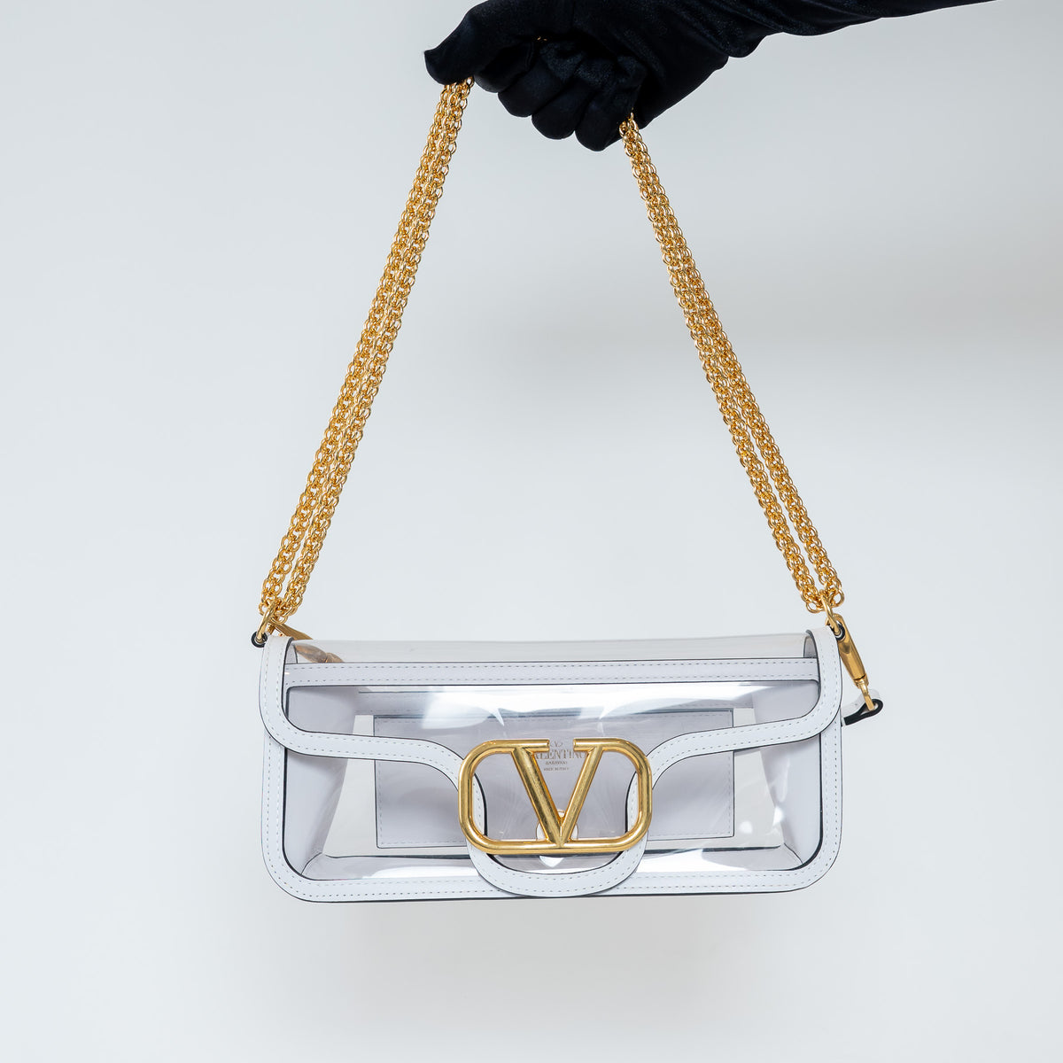 Valentino PVC and White Calf Leather East West Large Loco Shoulder Bag