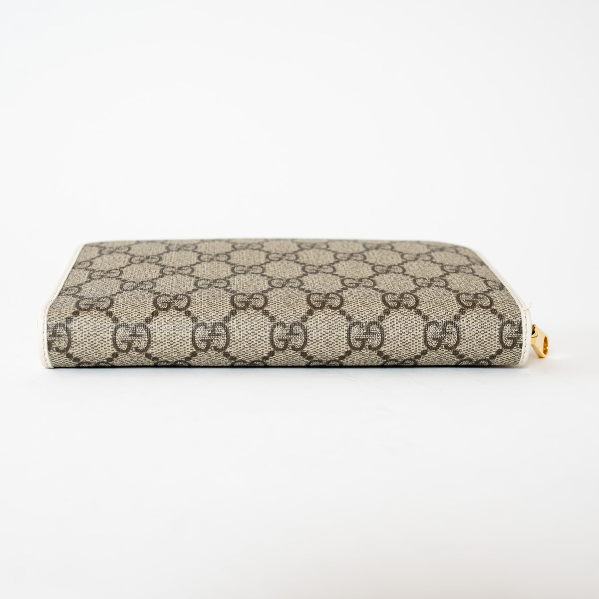 Gucci Beige and White GG Supreme Canvas Gold Horsebit Zip Around Continental Wallet