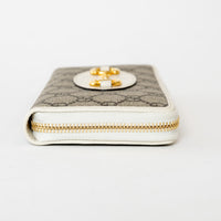 Gucci Beige and White GG Supreme Canvas Gold Horsebit Zip Around Continental Wallet
