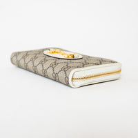 Gucci Beige and White GG Supreme Canvas Gold Horsebit Zip Around Continental Wallet
