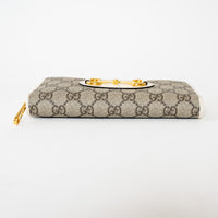 Gucci Beige and White GG Supreme Canvas Gold Horsebit Zip Around Continental Wallet